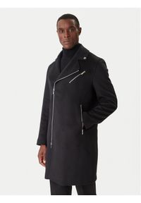 Karl Lagerfeld - KARL LAGERFELD Płaszcz wełniany 455015 554751 Czarny Regular Fit. Typ kołnierza: dekolt w karo. Kolor: czarny. Materiał: syntetyk