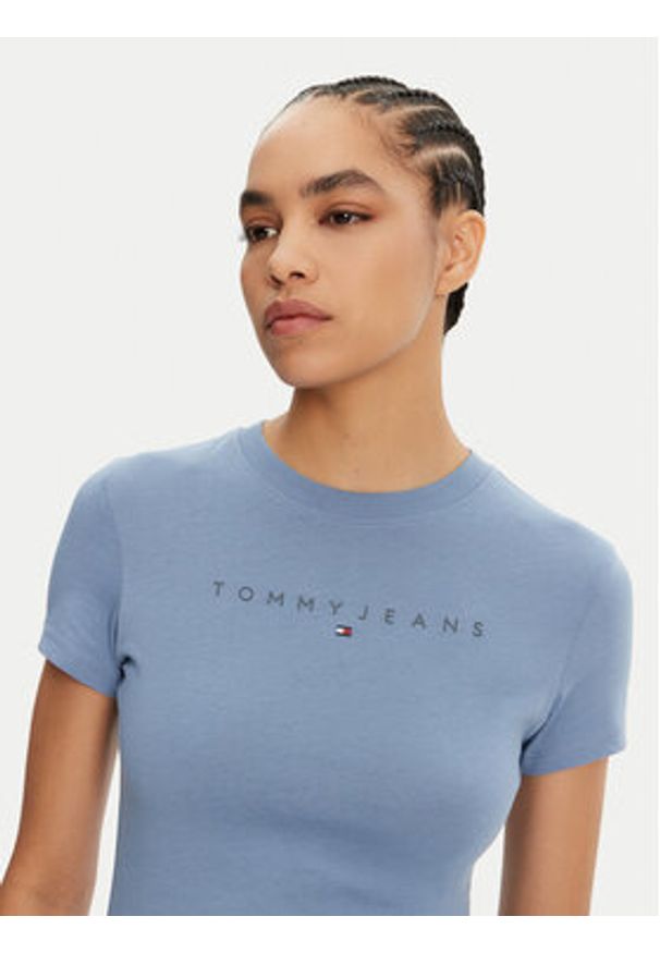 Tommy Jeans T-Shirt Tonal Linear DW0DW20315 Niebieski Slim Fit. Kolor: niebieski. Materiał: bawełna