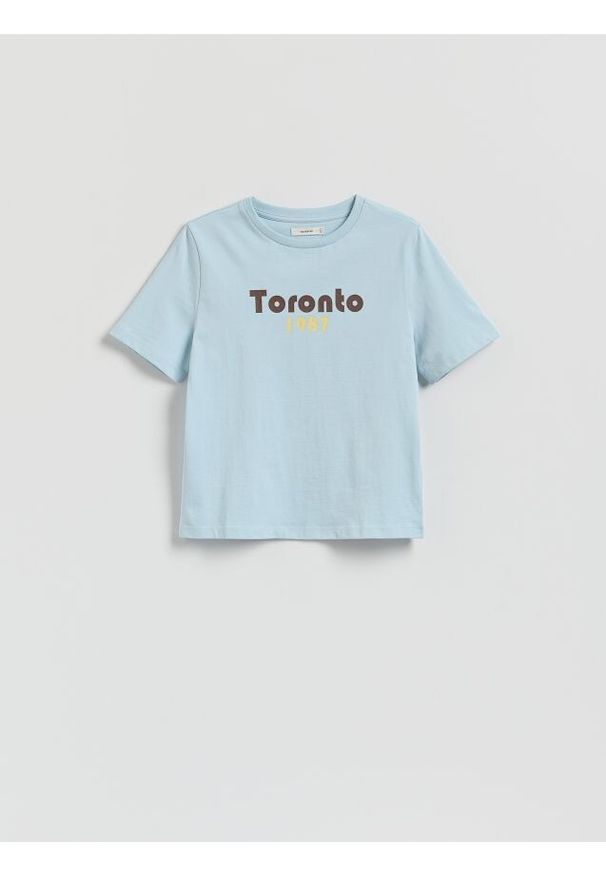 Reserved - T-shirt z nadrukiem - jasnoturkusowy. Kolor: turkusowy. Materiał: bawełna. Wzór: nadruk