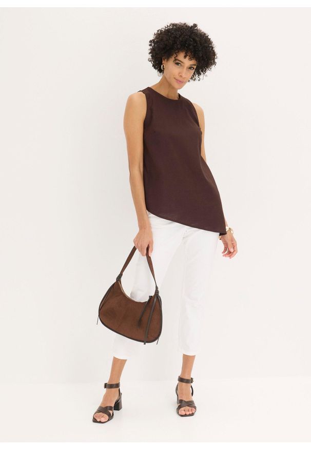 bonprix - Spodnie 7/8 z gumką w talii, ze stretchem. Kolor: biały. Styl: elegancki