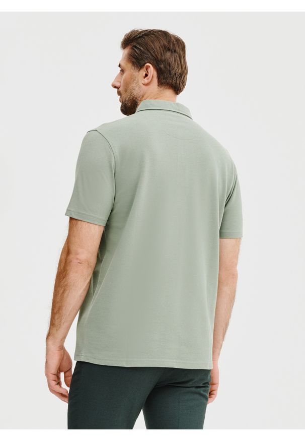 Pako Lorente - PAKO LORENTE – Męski t-shirt polo w kolorze zielonym. Okazja: na co dzień. Typ kołnierza: polo. Kolor: beżowy, brązowy, zielony. Materiał: poliester, bawełna. Styl: casual