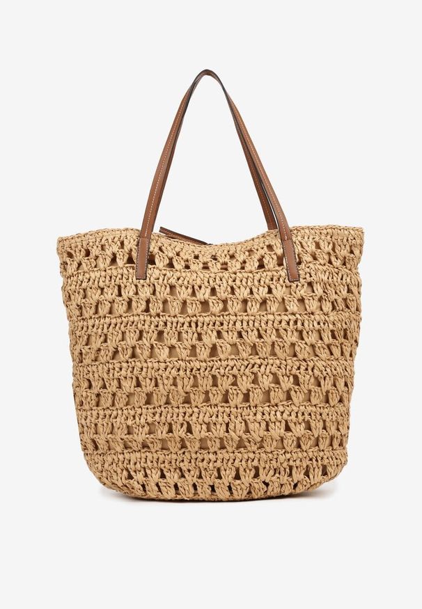 Born2be - Ciemnobeżowa Duża Torebka Plażowa z Plecionki Sepianeva. Kolor: beżowy. Sezon: lato. Rozmiar: duże. Styl: wakacyjny, boho, elegancki, casual
