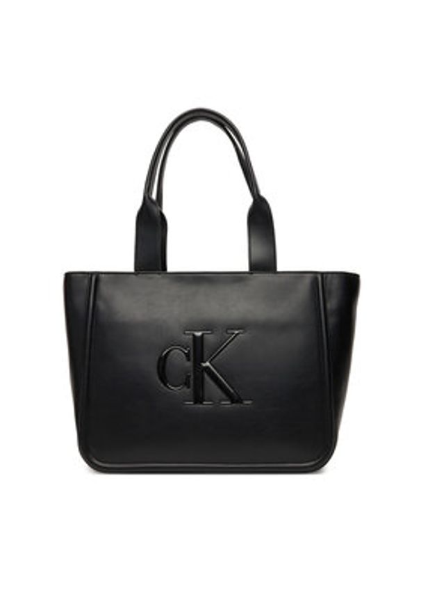 Calvin Klein Torebka Bold Ck Medium Tote LV04F3218G Czarny. Kolor: czarny. Materiał: skórzane
