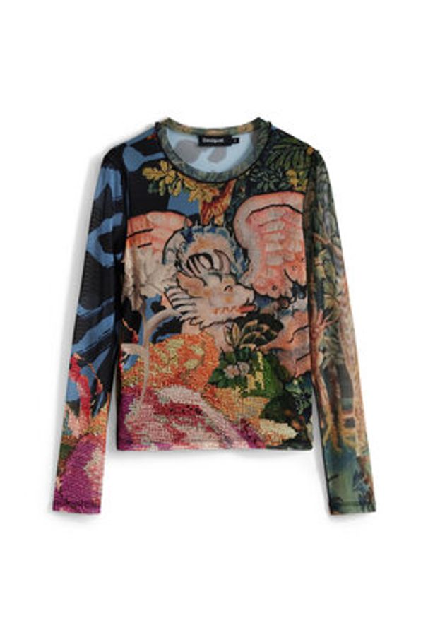 Desigual Bluzka Dragon Lacroix 25WWTK39 Kolorowy Slim Fit. Materiał: syntetyk. Wzór: kolorowy