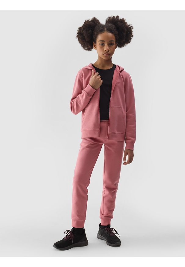 4f - 4F Spodnie dresowe joggery dziewczęce - różowe 158 (12-13 lat). Okazja: na co dzień. Kolor: różowy. Materiał: dresówka. Wzór: ze splotem, gładki. Sezon: lato. Styl: casual, sportowy