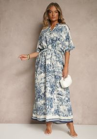 Renee - Niebieska Sukienka Oversize z Wiskozą i Abstrakcyjnym Motywem Lunisana. Okazja: na co dzień. Kolor: niebieski. Materiał: wiskoza. Typ sukienki: oversize. Styl: elegancki, casual #3