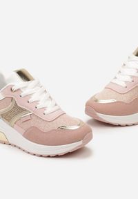 Renee - Różowe Sneakersy z Brokatem Cyrkoniami i Metalicznymi Wstawkami Zephramis. Kolor: różowy. Materiał: dresówka #4