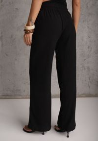 Renee - Czarne Teksturowane Spodnie Wide Leg z Wiązaniem w Talii Pirethei. Kolor: czarny. Materiał: materiał. Styl: elegancki #3