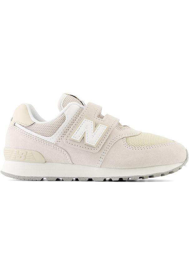 Buty dziecięce New Balance PV574FOG – beżowe. Okazja: na uczelnię, na co dzień. Zapięcie: rzepy. Kolor: beżowy. Materiał: materiał, syntetyk, guma. Szerokość cholewki: normalna. Model: New Balance 574. Sport: turystyka piesza