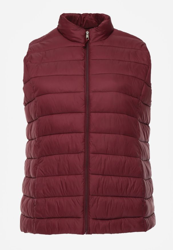 Born2be - Bordowa Pikowana Kamizelka Przejściowa ze Stójką Edanwen. Typ kołnierza: kołnierzyk stójkowy. Kolekcja: plus size. Kolor: czerwony. Materiał: jeans, nylon. Styl: klasyczny