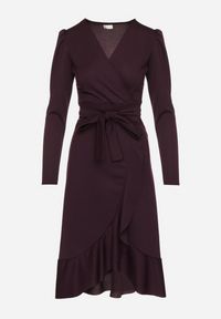 Born2be - Fioletowa Sukienka z Kopertowym Dekoltem i Materiałowym Paskiem Devisia. Okazja: na co dzień. Typ kołnierza: dekolt kopertowy. Kolor: fioletowy. Materiał: materiał. Długość rękawa: długi rękaw. Typ sukienki: kopertowe. Styl: casual, elegancki, klasyczny #6