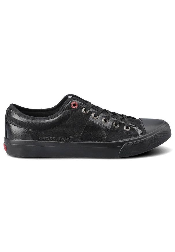 Czarne Trampki Cross Jeans Męskie Sznurowane Buty. Kolor: czarny. Materiał: materiał, guma. Szerokość cholewki: normalna. Wzór: aplikacja
