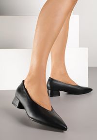 Renee - Czarne Czółenka na Słupku Vices ze Skórzaną Wkładką Alinire. Kolor: czarny. Materiał: skóra. Obcas: na słupku. Styl: elegancki