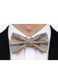Mucha Męska w Zestawie z Poszetką - Alties - Beż, Duże Paisley. Kolor: beżowy, wielokolorowy, brązowy. Wzór: paisley. Styl: elegancki, sportowy #4