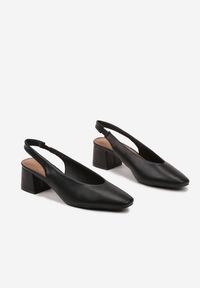 Renee - Czarne Czółenka na Słupku Typu Slingback Foniven. Nosek buta: szpiczasty. Kolor: czarny. Obcas: na słupku. Styl: elegancki