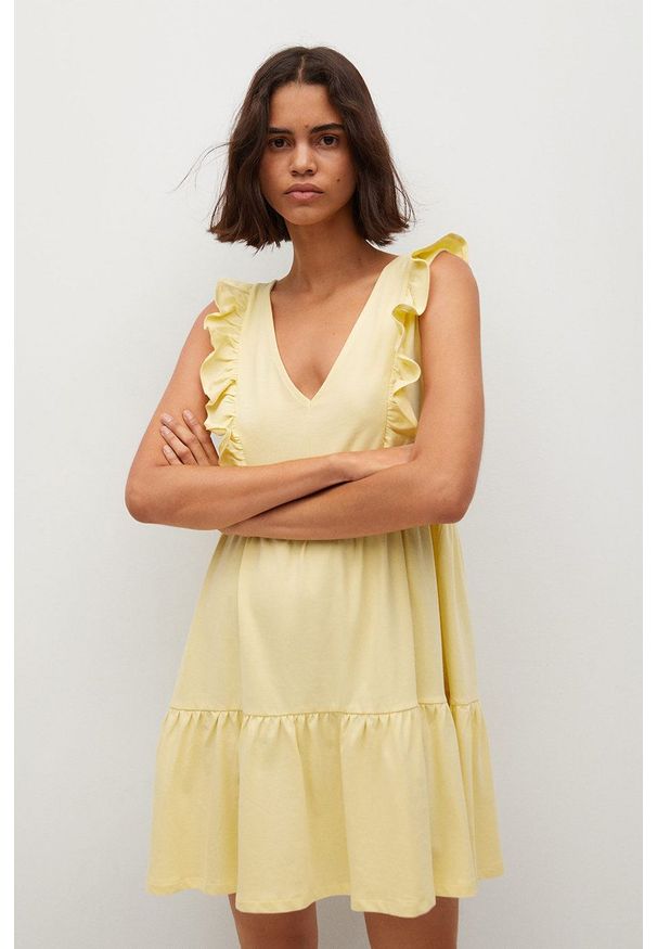 mango - Mango - Sukienka CARILE. Kolor: żółty. Materiał: bawełna, materiał. Typ sukienki: rozkloszowane