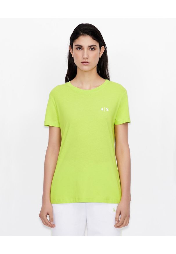Armani Exchange - ARMANI EXCHANGE - Neonowy T-shirt z bawełny. Okazja: na co dzień. Kolor: zielony. Materiał: bawełna. Wzór: napisy. Styl: casual