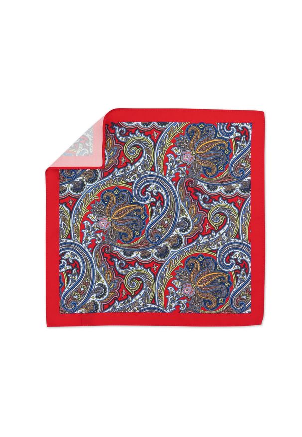 Adam Collection - Czerwona poszetka w orientalny wzór - paisley E305. Kolor: czerwony. Wzór: paisley