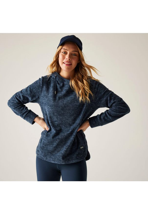 Regatta - Bluza damska z kapturem Mayse. Typ kołnierza: kaptur. Kolor: niebieski. Materiał: dzianina, bawełna, polar. Wzór: melanż. Sport: turystyka piesza