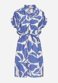 Born2be - Niebieska Taliowana Sukienka z Wiskozą z Geometrycznym Wzorem Galadira. Okazja: na co dzień, na spacer, na imprezę. Kolor: niebieski. Materiał: wiskoza. Wzór: geometria. Styl: klasyczny, casual #2