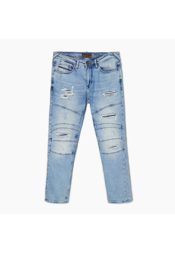 Cropp - Niebieskie jeansy slim fit - Niebieski. Kolor: niebieski. Długość: długie