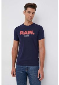 G-Star RAW - G-Star Raw T-shirt bawełniany kolor granatowy z nadrukiem. Okazja: na co dzień. Kolor: niebieski. Materiał: bawełna. Wzór: nadruk. Styl: casual