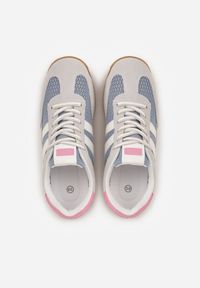 Renee - Niebieskie Klasyczne Sneakersy Zdobione Siateczkowymi Wstawkami Eilshoy. Okazja: na co dzień. Kolor: niebieski. Materiał: jeans. Wzór: aplikacja #9