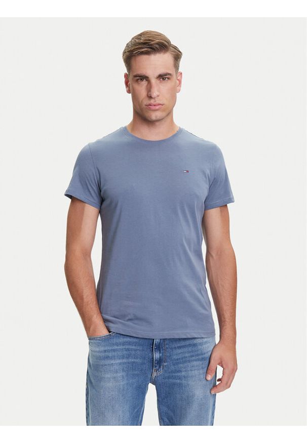 Tommy Jeans T-Shirt DM0DM04411 Niebieski Slim Fit. Kolor: niebieski. Materiał: bawełna