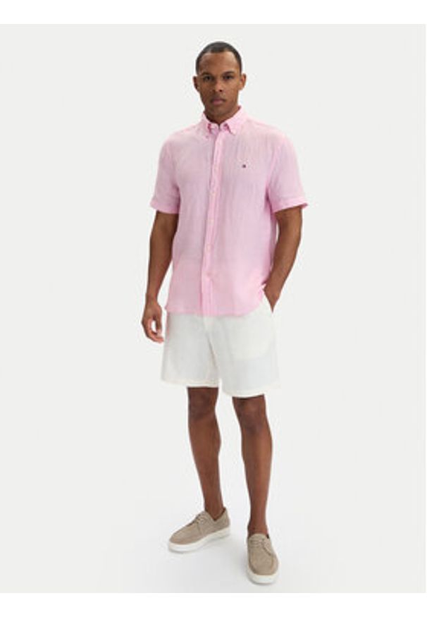 TOMMY HILFIGER - Tommy Hilfiger Koszula MW0MW41531 Różowy jasny Regular Fit. Kolor: różowy. Materiał: len