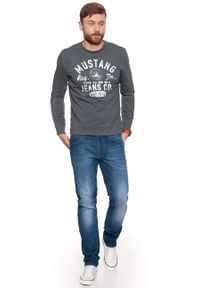 Mustang - BLUZA MUSTANG MĘSKA Logo Sweatshirt 1007641 4151. Kolor: szary. Wzór: nadruk, melanż #7