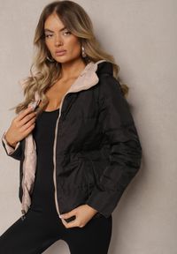 Renee - Czarna Pikowana Kurtka Dwustronna Wykończona Sznurkami Atitoria. Okazja: na co dzień. Kolor: czarny. Materiał: jeans. Styl: elegancki, casual, klasyczny