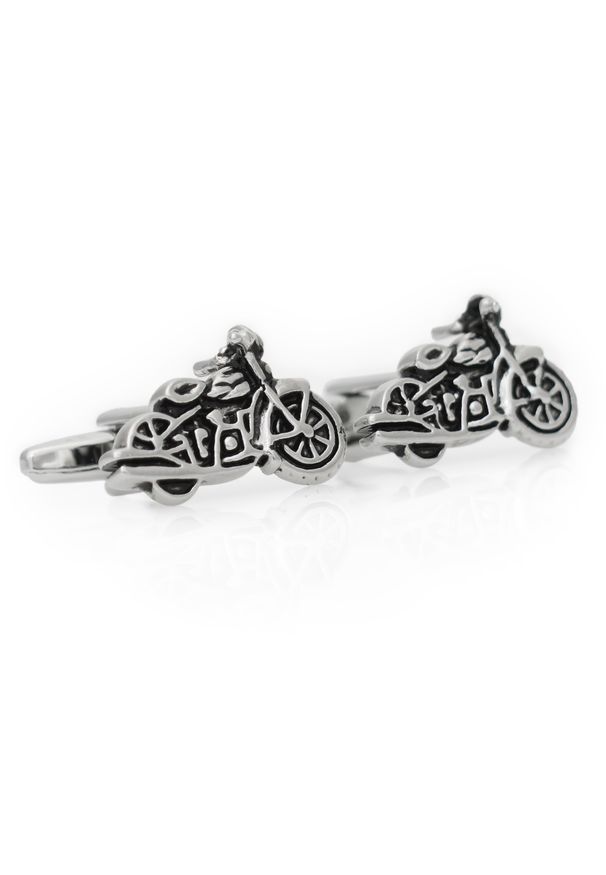Adam Collection - Czarno-srebrne spinki do mankietów - motocykle A89B. Kolor: srebrny, czarny, wielokolorowy