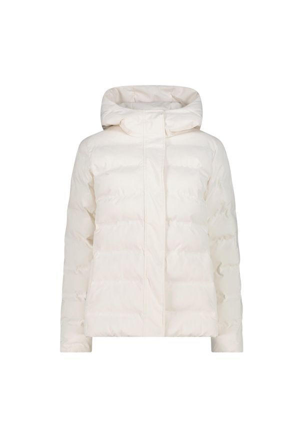 Kurtka puchowa damska z kapturem i zamkiem CMP. Typ kołnierza: kaptur. Kolor: biały. Materiał: puch. Sport: turystyka piesza