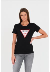 Guess - GUESS Czarny damski t-shirt bawełniany Original Tee, Rozmiar L. Kolor: czarny. Materiał: bawełna