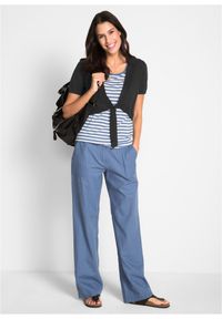 bonprix - Spodnie lniane z szerokimi nogawkami. Kolor: niebieski. Materiał: len #2