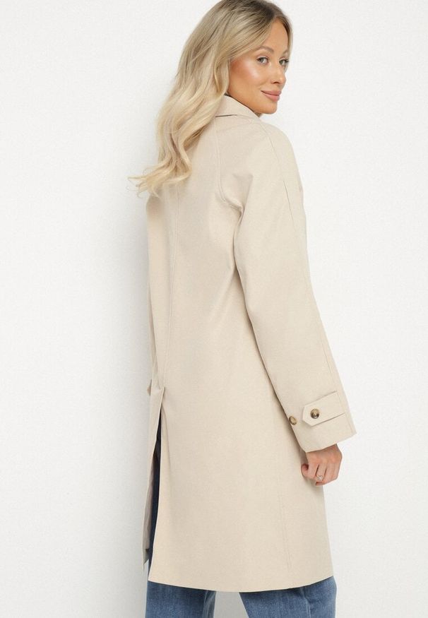 Born2be - Beżowy Płaszcz Jednorzędowy z Kołnierzykiem Ronisse. Okazja: na co dzień. Kolor: beżowy. Materiał: jeans. Styl: casual, elegancki, klasyczny