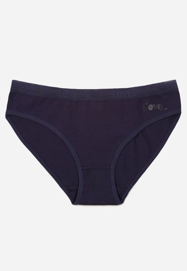 Born2be - Granatowe Majtki Figi z Bawełną i Ozdobnymi Napisami Phioreia. Kolor: niebieski. Materiał: bawełna. Wzór: napisy