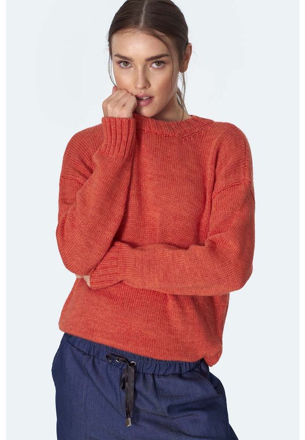 Nife - Klasyczny Sweter Zakładany przez Głowę - Pomarańczowy. Kolor: pomarańczowy. Materiał: nylon, akryl. Styl: klasyczny