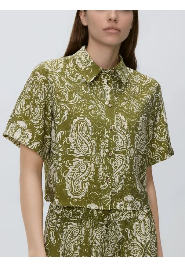 Reserved - Koszula z wiskozą - oliwkowy. Kolor: oliwkowy. Materiał: wiskoza