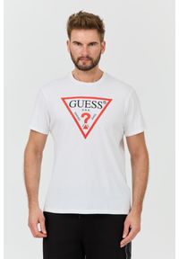 Guess - GUESS Biały męski t-shirt bawełniany z dużym logo Clsc Tri Logo, Rozmiar L. Kolor: biały. Materiał: bawełna #1