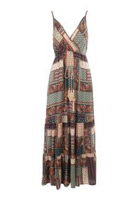 Born2be - Zielona Sukienka Hickey. Kolor: zielony. Długość rękawa: na ramiączkach. Wzór: aplikacja. Typ sukienki: kopertowe. Styl: boho. Długość: maxi