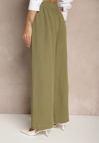 Renee - Zielone Szerokie Spodnie Palazzo High Waist z Ozdobnym Wiązaniem Arandiel. Okazja: na co dzień. Stan: podwyższony. Kolor: zielony. Materiał: jedwab. Styl: wizytowy, casual, street #4