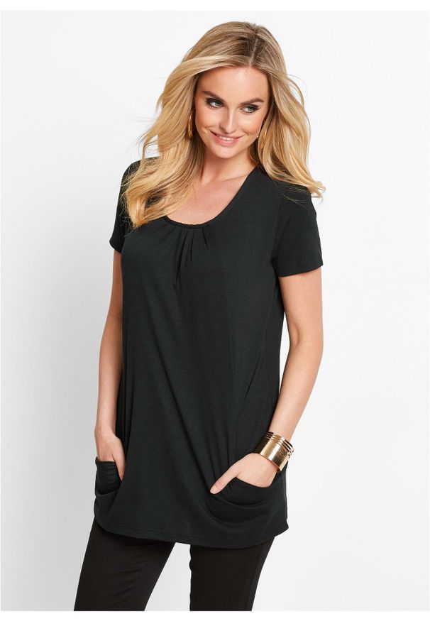 bonprix - Długi shirt z wiskozą. Kolor: czarny. Materiał: wiskoza. Długość: długie