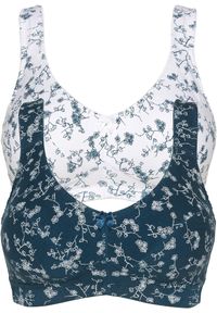 bonprix - Biustonosz bez fiszbinów (2 szt.), bawełna organiczna. Kolor: niebieski. Materiał: bawełna. Rodzaj stanika: różne sposoby noszenia, wyściełane miseczki. Wzór: kwiaty, nadruk #1