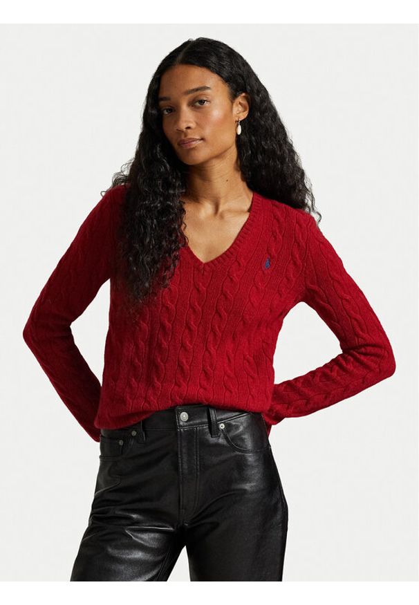 Polo Ralph Lauren Sweter 211971866012 Czerwony Slim Fit. Typ kołnierza: polo. Kolor: czerwony. Materiał: wełna