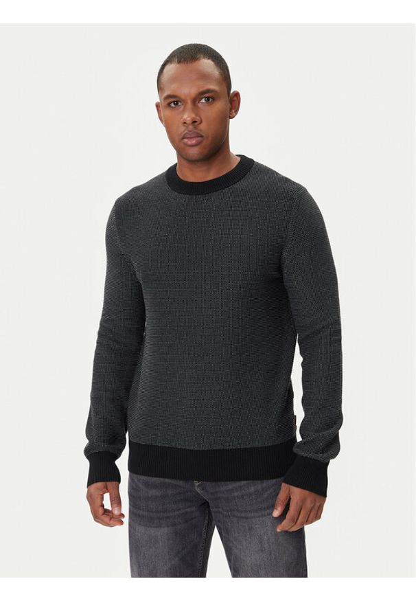 BOSS Sweter Klapok 50548673 Czarny Regular Fit. Kolor: czarny. Materiał: bawełna