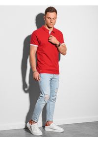 Ombre Clothing - Koszulka męska polo bawełniana S1382 - czerwona - XXL. Typ kołnierza: polo. Kolor: czerwony. Materiał: bawełna. Wzór: nadruk. Styl: klasyczny #5
