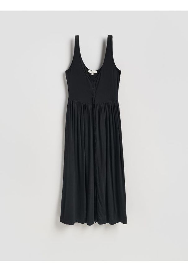Reserved - Sukienka midi z wiskozą - czarny. Kolor: czarny. Materiał: wiskoza. Długość: midi
