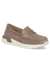 Skórzane mokasyny damskie na platformie beżowe Filippo DP7528. Kolor: beżowy. Materiał: nubuk, zamsz. Obcas: na platformie #1