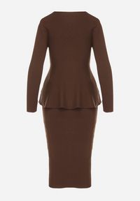Born2be - Brązowy Elegancki Komplet z Dzianiny z Wiskozą Kardigan i Spódnica Uneva. Kolor: brązowy. Materiał: wiskoza, dzianina #7